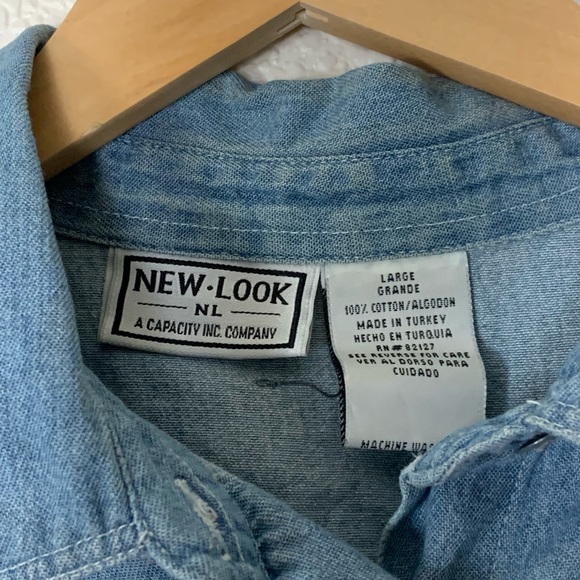 New Look | Vintage denim shirt sleeveless floral button up shirt size la… - Picture 5 of 5